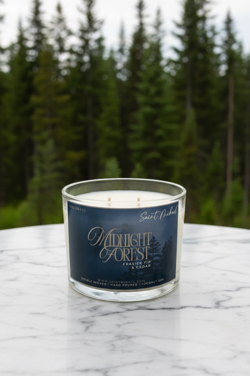Midnight Forest double-wick candle, alternate view