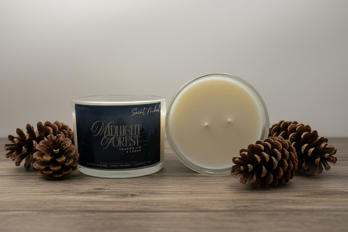 Midnight Forest double-wick candle, alternate view