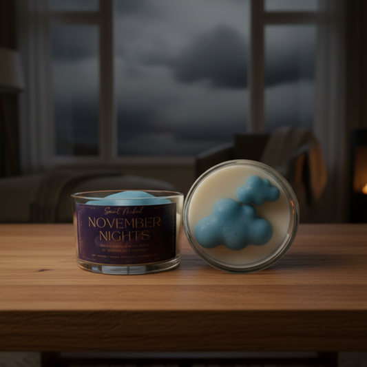 November Nights 3oz wickless wax melt candle, Small Cloud variant, by Saint Mikael